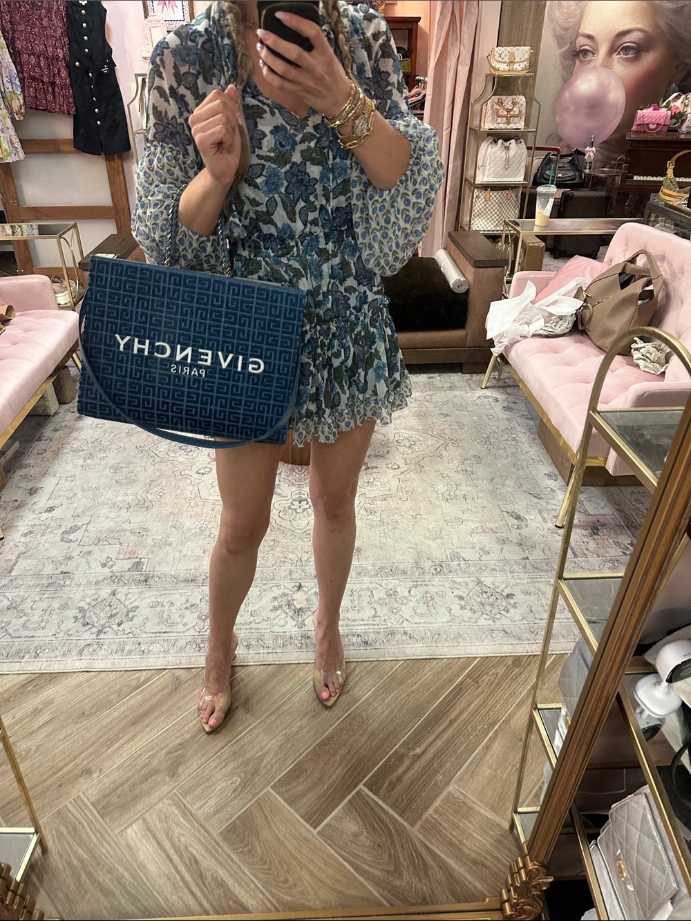 Givenchy Navy Blue Monogram Chain-Handle Tote - Picture 5 of 12